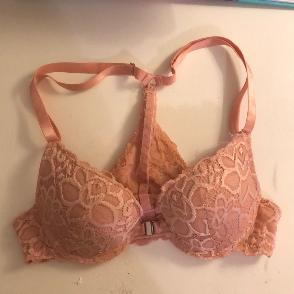 Pink Lacy Front Clasp Push up Bra